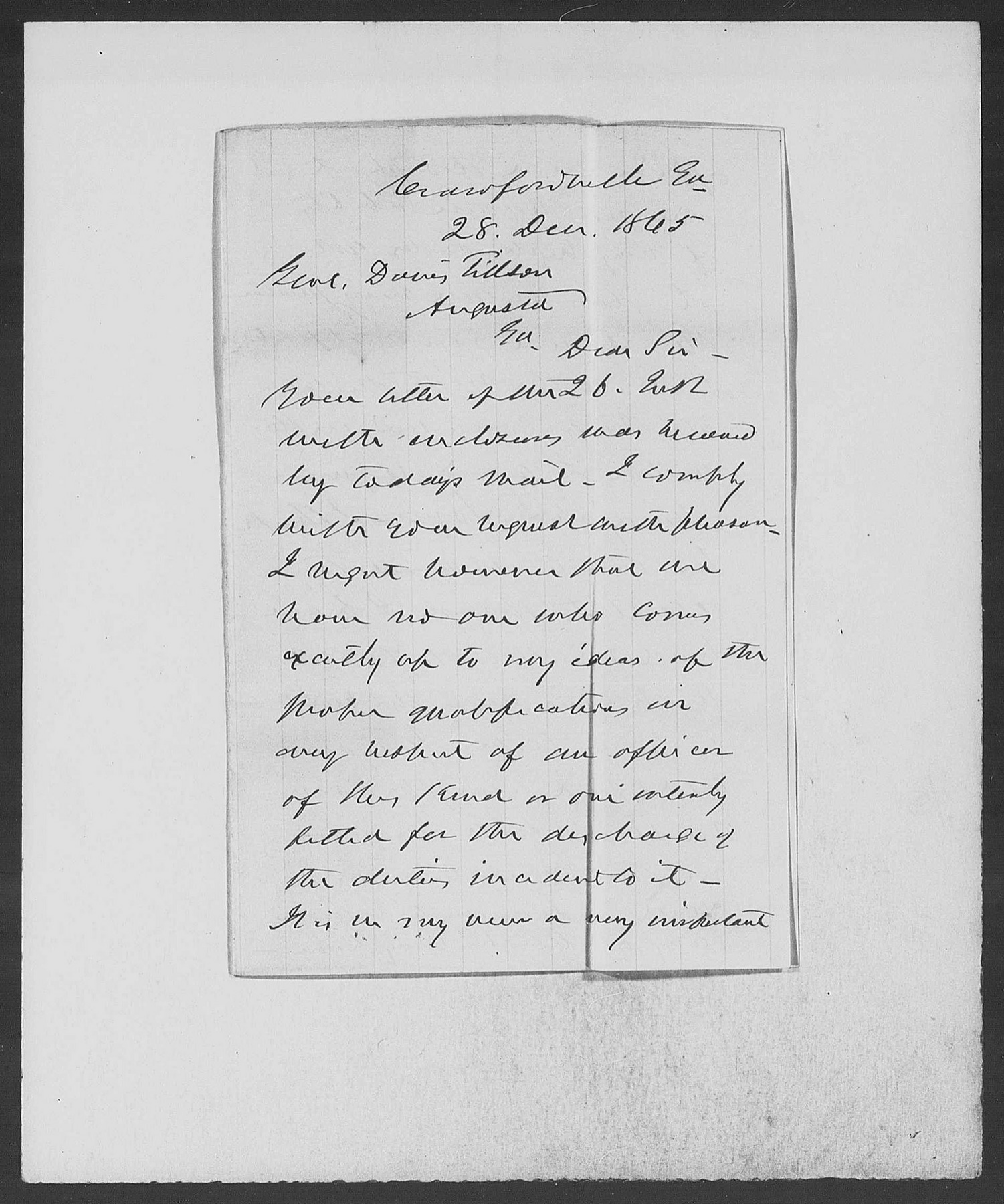 Crawfordville letter to Davis Tillson, 28 December 1865