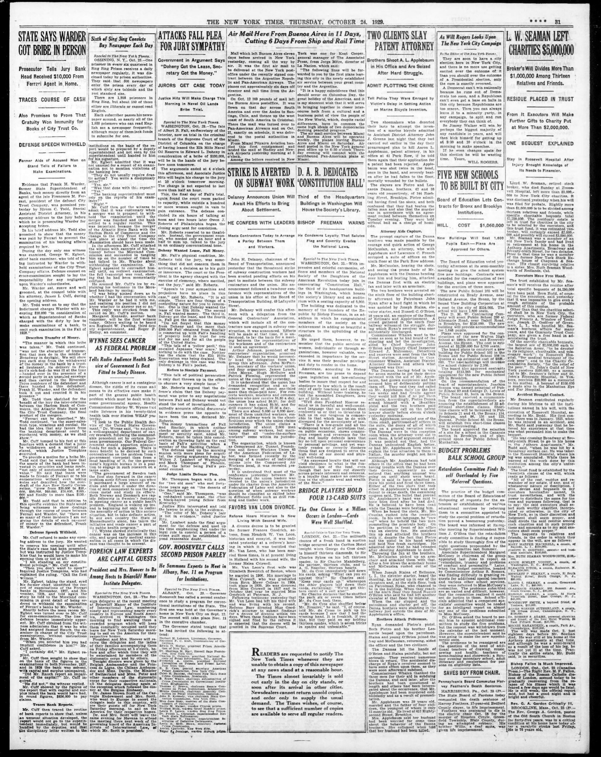 The New York Times, 24 October 1929, page 31